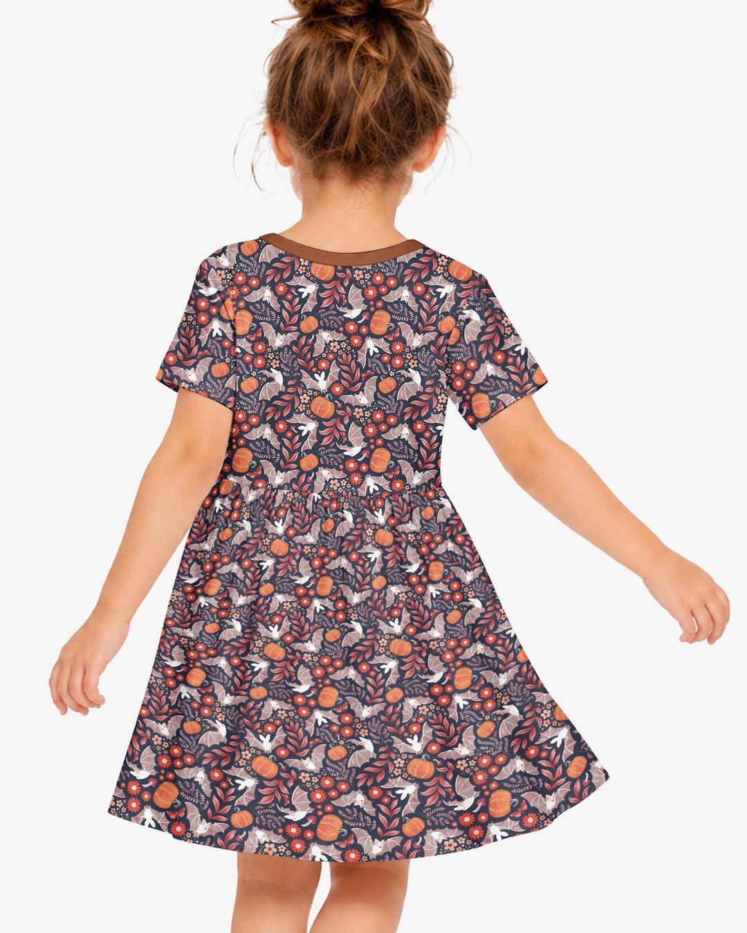 Bat Pumpkin Floral Halloween Bamboo Twirl Dress