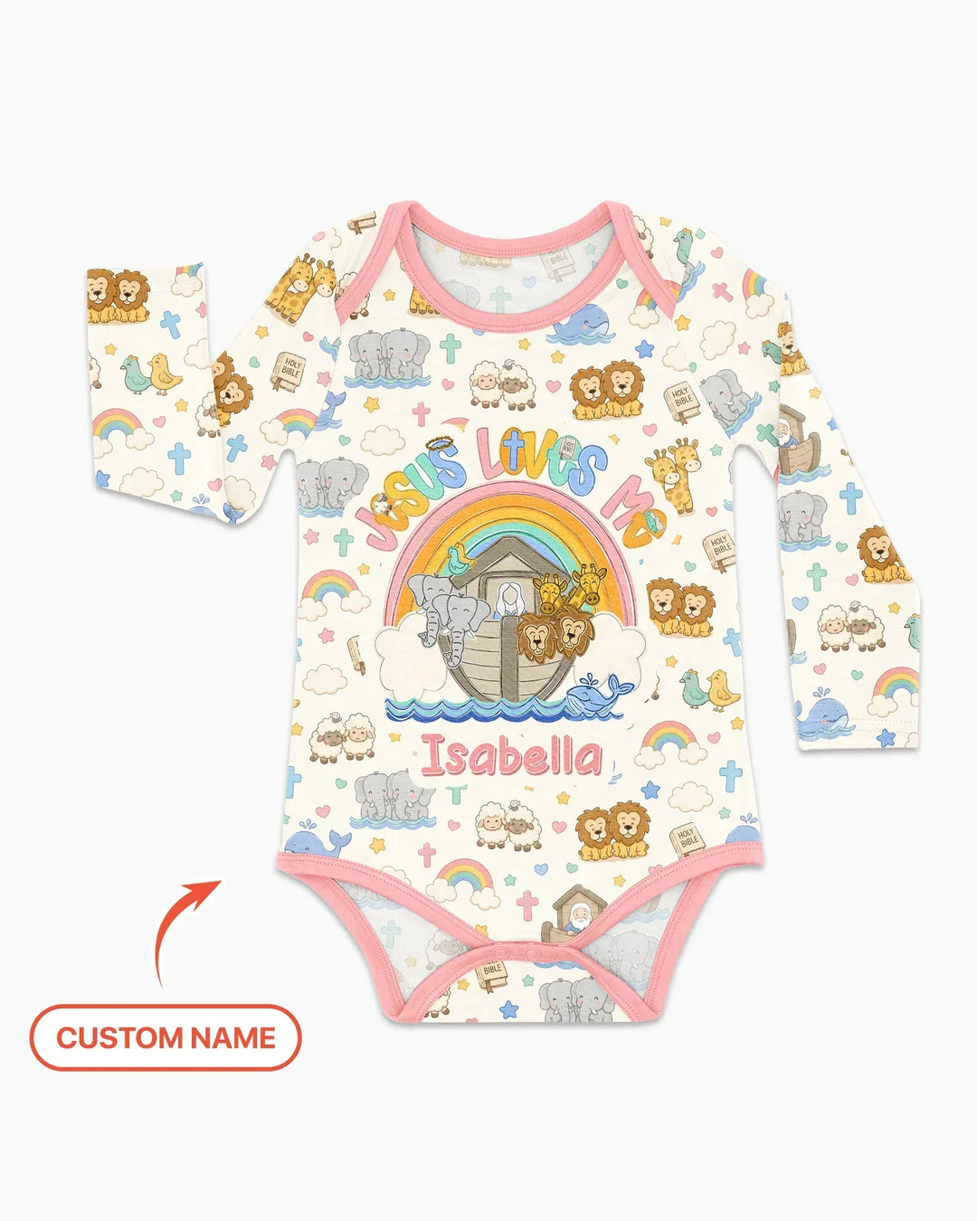 Custom Name Noah's Ark Jesus Loves Me Bamboo Bodysuit