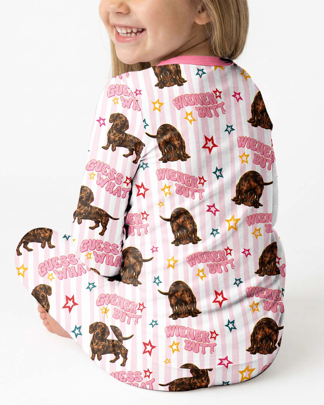Guess What? Wiener Butt! Bamboo Two Piece Long Sleeve Pajama Set