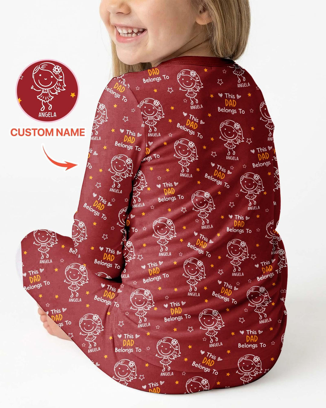 Custom Name This Dad Belongs To Doodle Bamboo Two Piece Long Sleeve Pajama Set