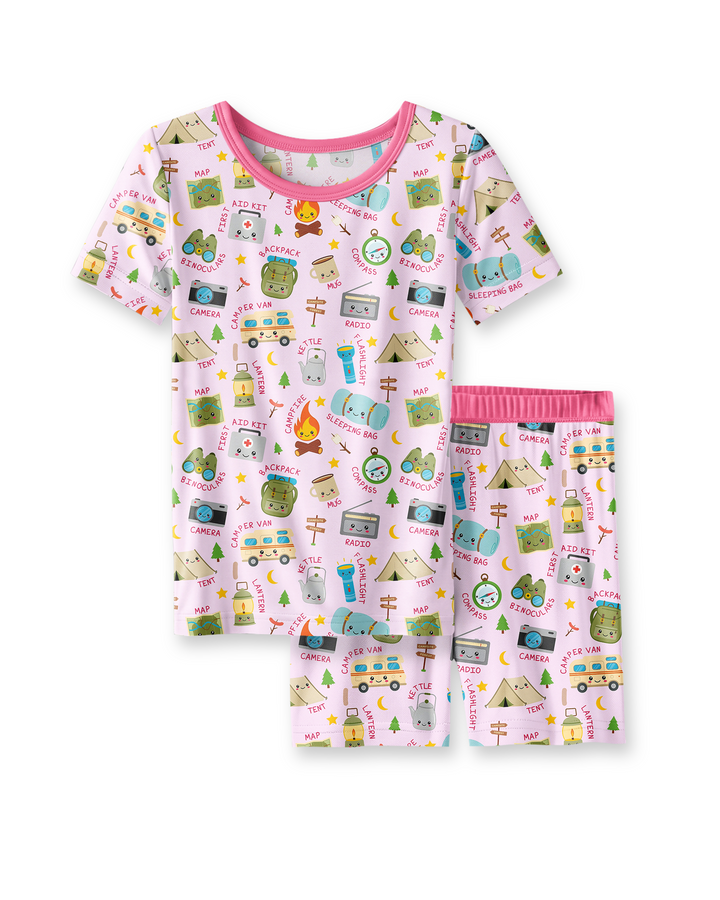 Little Camp Adventure Family Matching Two Piece Short Sleeve Shorts Pajama Set