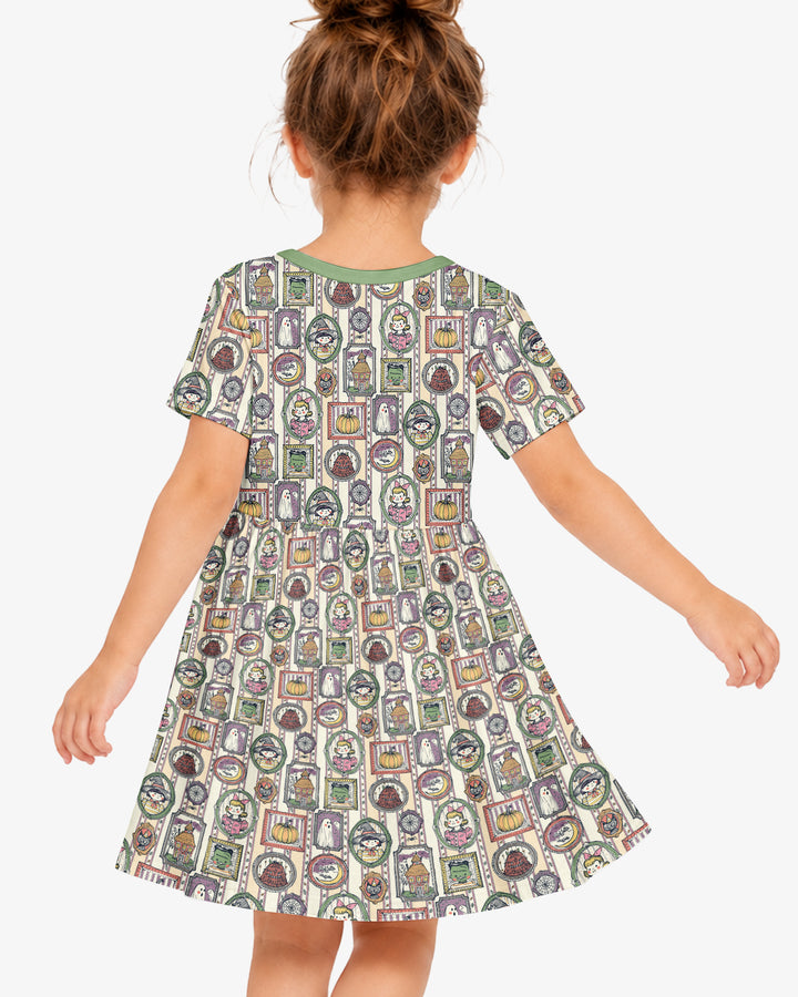 Vintage Halloween Ghost Pumpkin Portraits Bamboo Twirl Dress