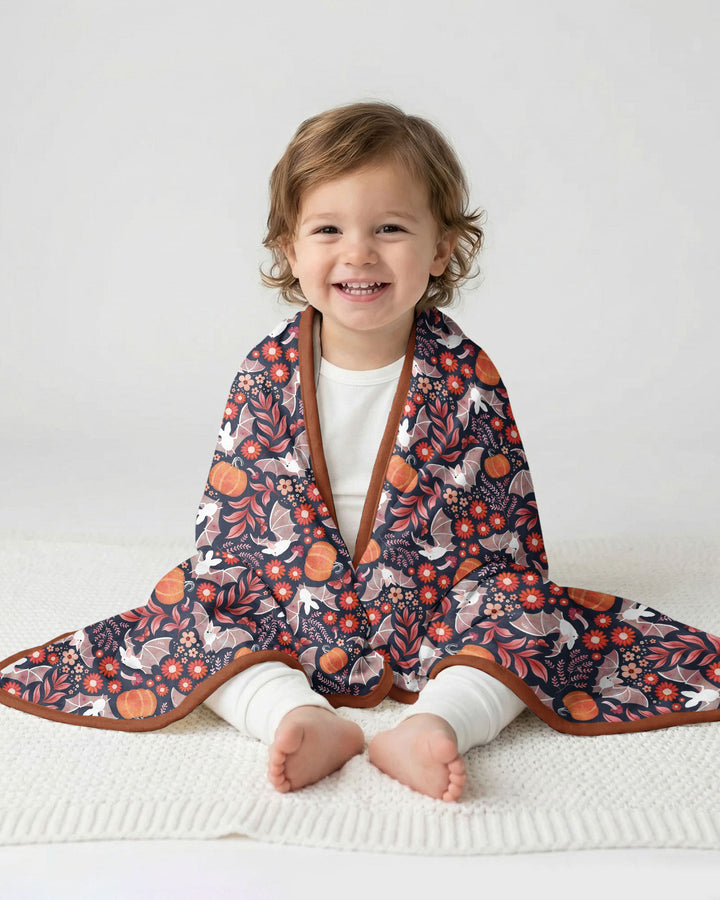 Bat Pumpkin Floral Halloween Bamboo Blanket