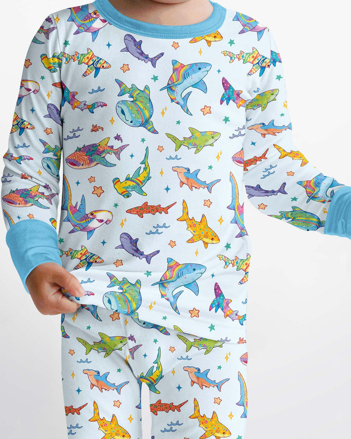 Tropical Sharks Bamboo Two Piece Long Sleeve Pajama Set
