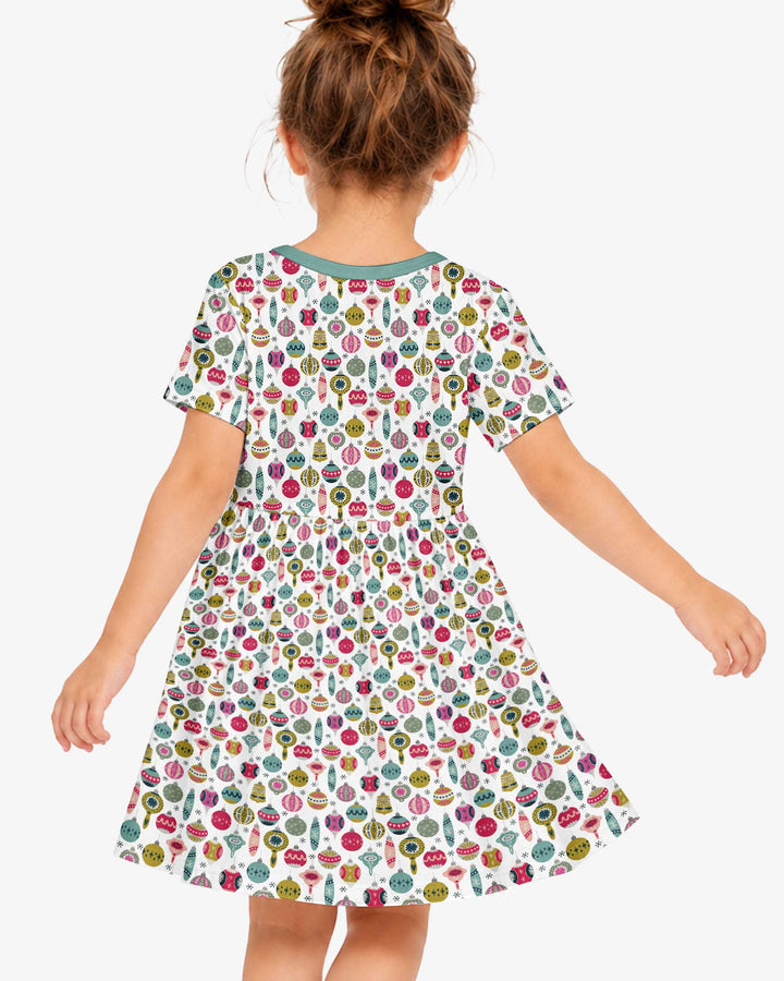 Tiny Christmas Ornaments Bamboo Twirl Dress