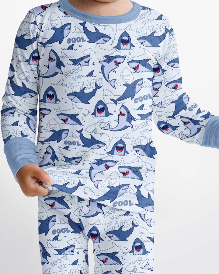 Big Sharks Attack Bamboo Two Piece Long Sleeve Pajama Set