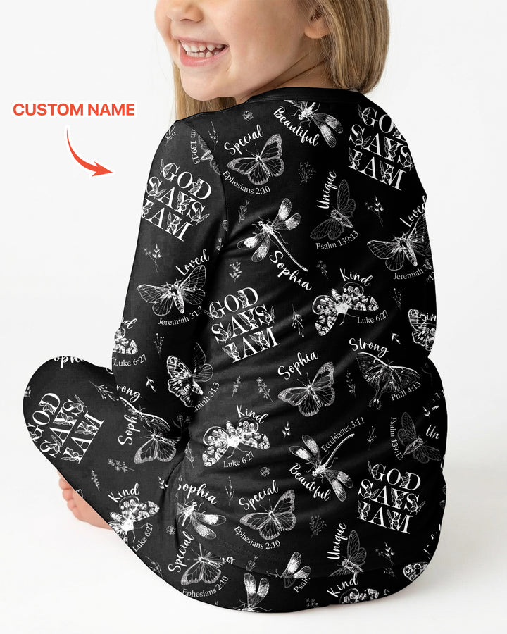 Custom Name God Says I Am Midnight Wings Bamboo Two Piece Long Sleeve Pajama Set