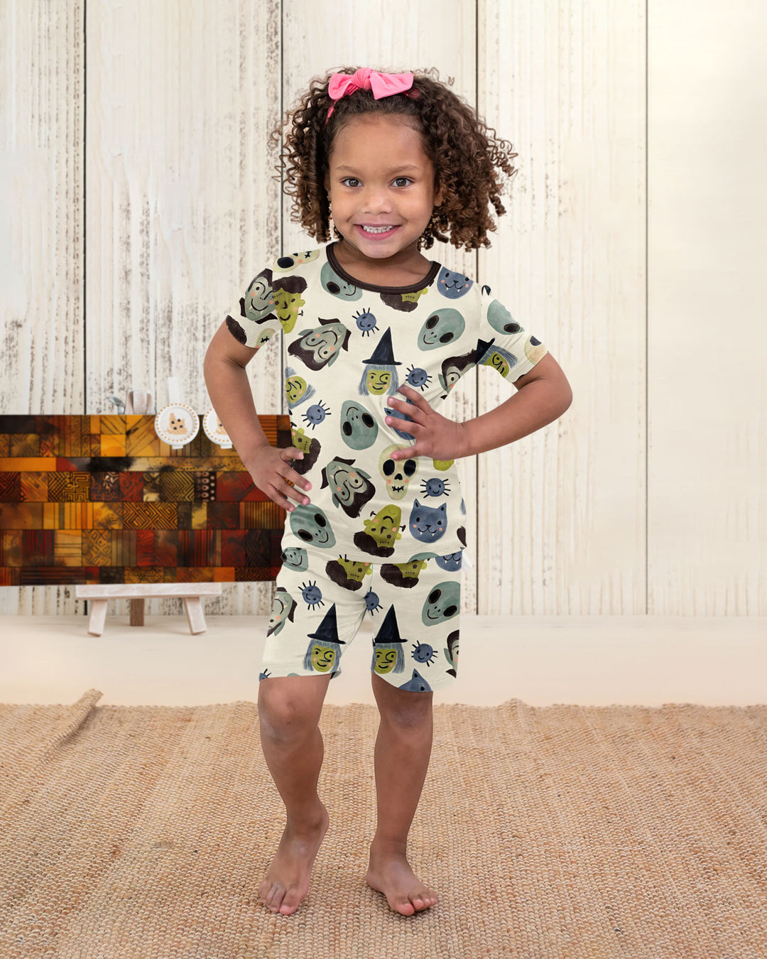 Halloween Face Bamboo Two Piece Short Sleeve Shorts Pyjamas Set