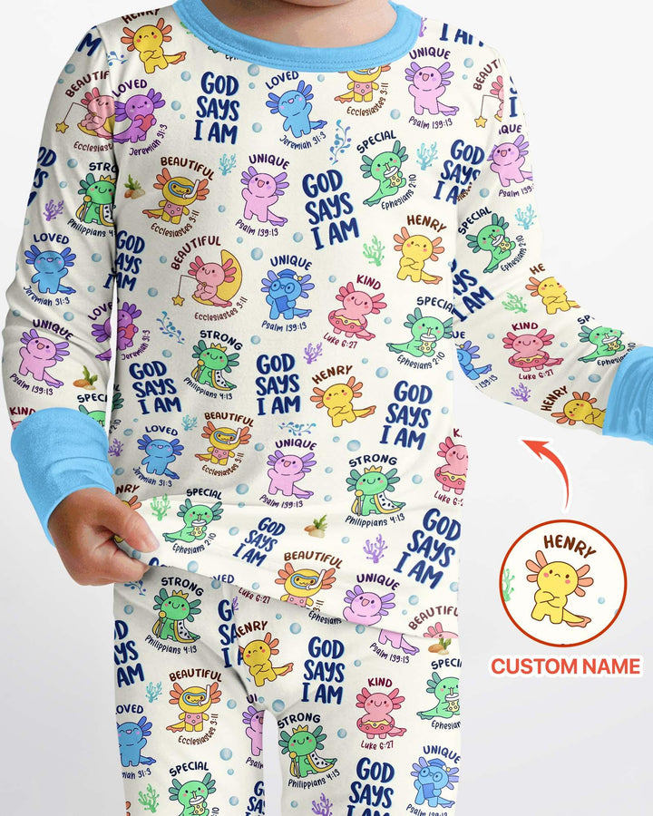 Axolotl God Says I Am Custom Name Bamboo Two Piece Long Sleeve Pajama Set