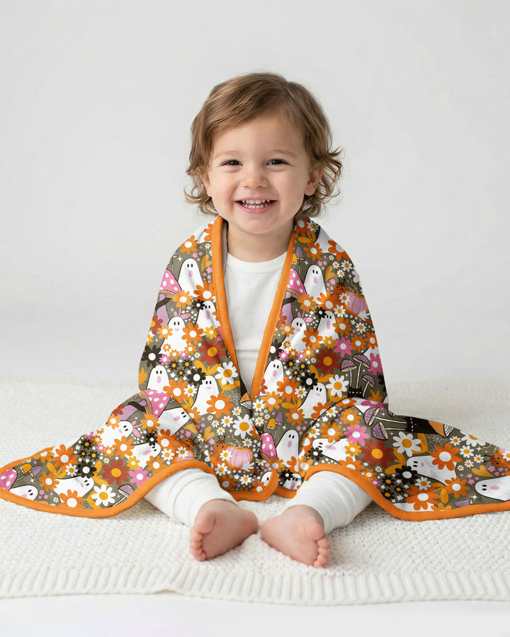 Retro Ghost Mushroom Floral Halloween Bamboo Blanket