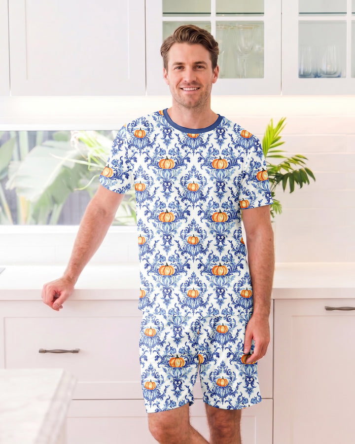 Pumpkin Toile Family Matching Bamboo Men Short Sleeve Short Pajama Set
