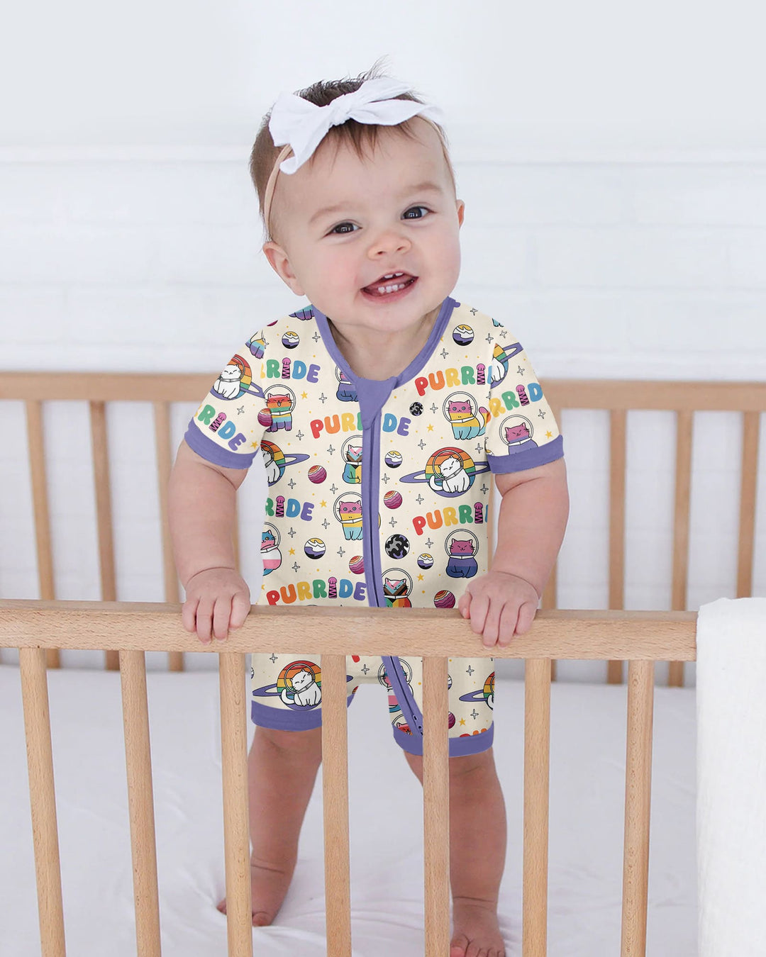 Rainbow Space Cats Family Matching Bamboo Shorty Zippy