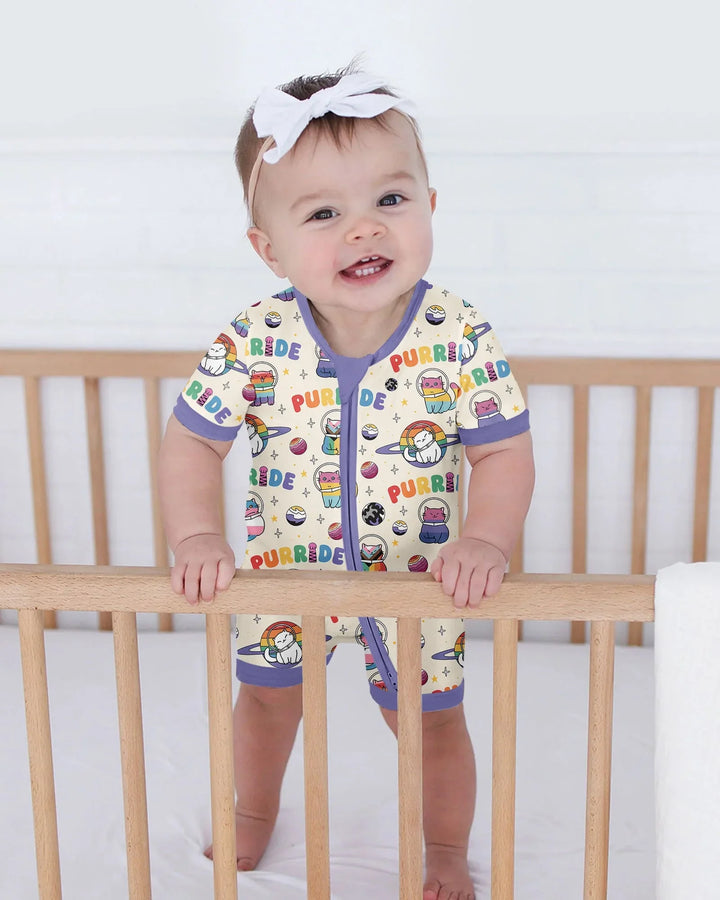 Rainbow Space Cats Family Matching Bamboo Shorty Zippy