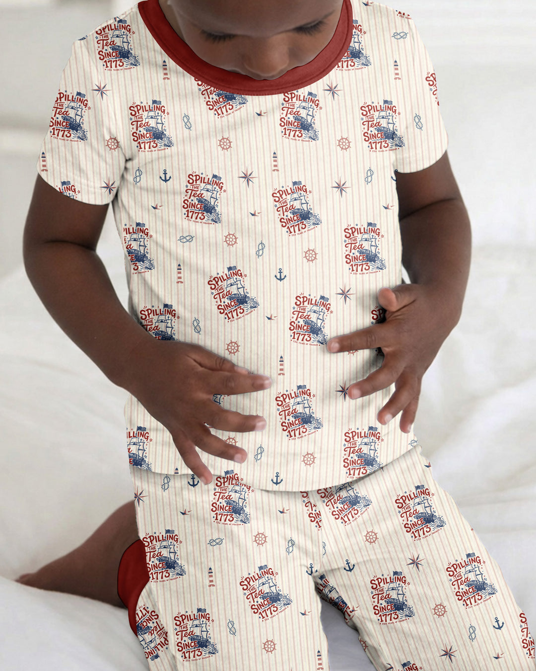 Spilling The Tea Since 1773 Family Matching Bamboo Two Piece Short Sleeve Pajama Set