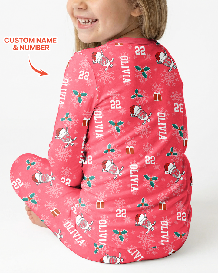 Custom Name Hockey Holiday Bamboo Two Piece Long Sleeve Pajama Set