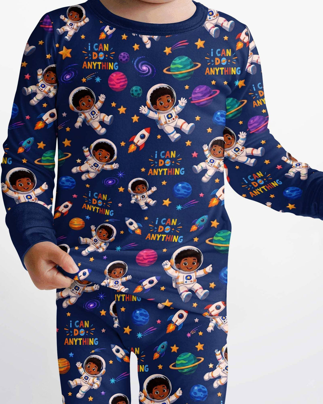 Black Astronaut I Can Do Anything Bamboo Two Piece Long Sleeve Pajama Set
