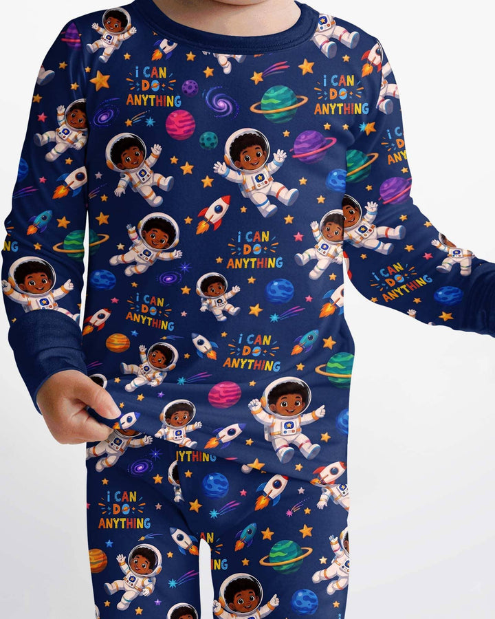 Black Astronaut I Can Do Anything Bamboo Two Piece Long Sleeve Pajama Set