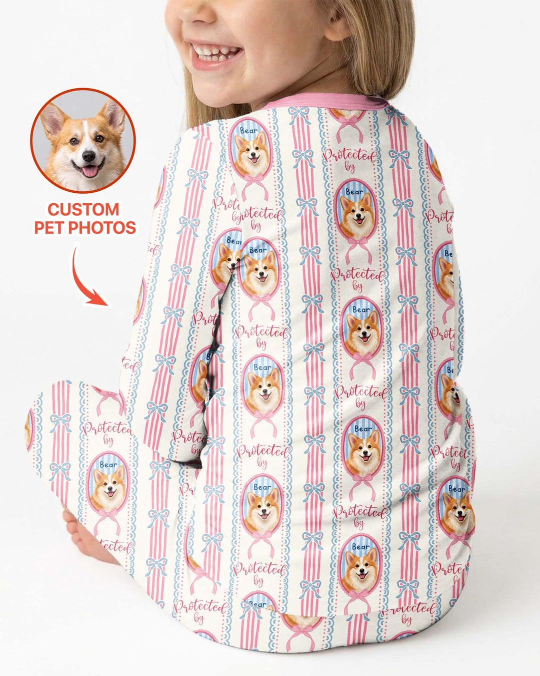 Custom Coquette Pet Photo Little Protector Bamboo Two Piece Long Sleeve Pajama Set
