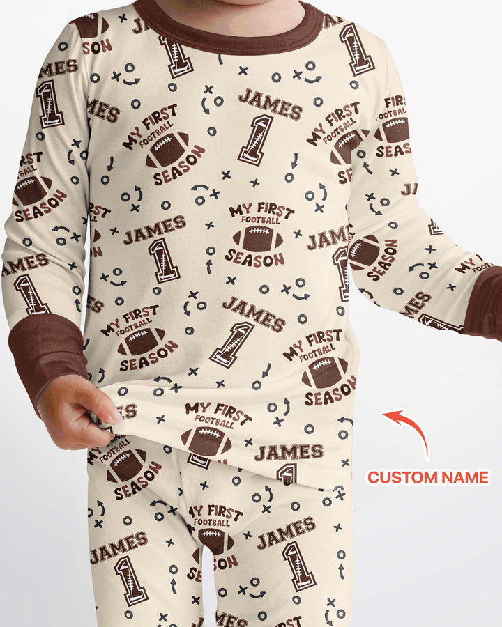 Custom Name My First Football Season Bamboo Two Piece Long Sleeve Pajama Set