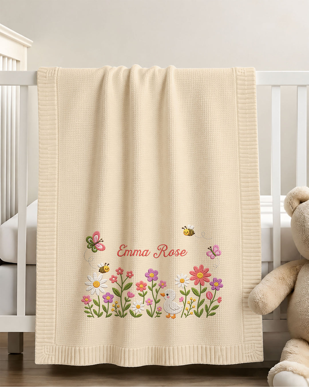 Lovely Floral Embroidered Baby Cotton Blanket