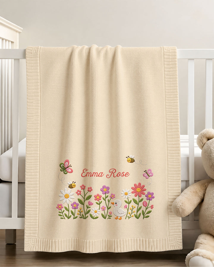 Lovely Floral Embroidered Baby Cotton Blanket
