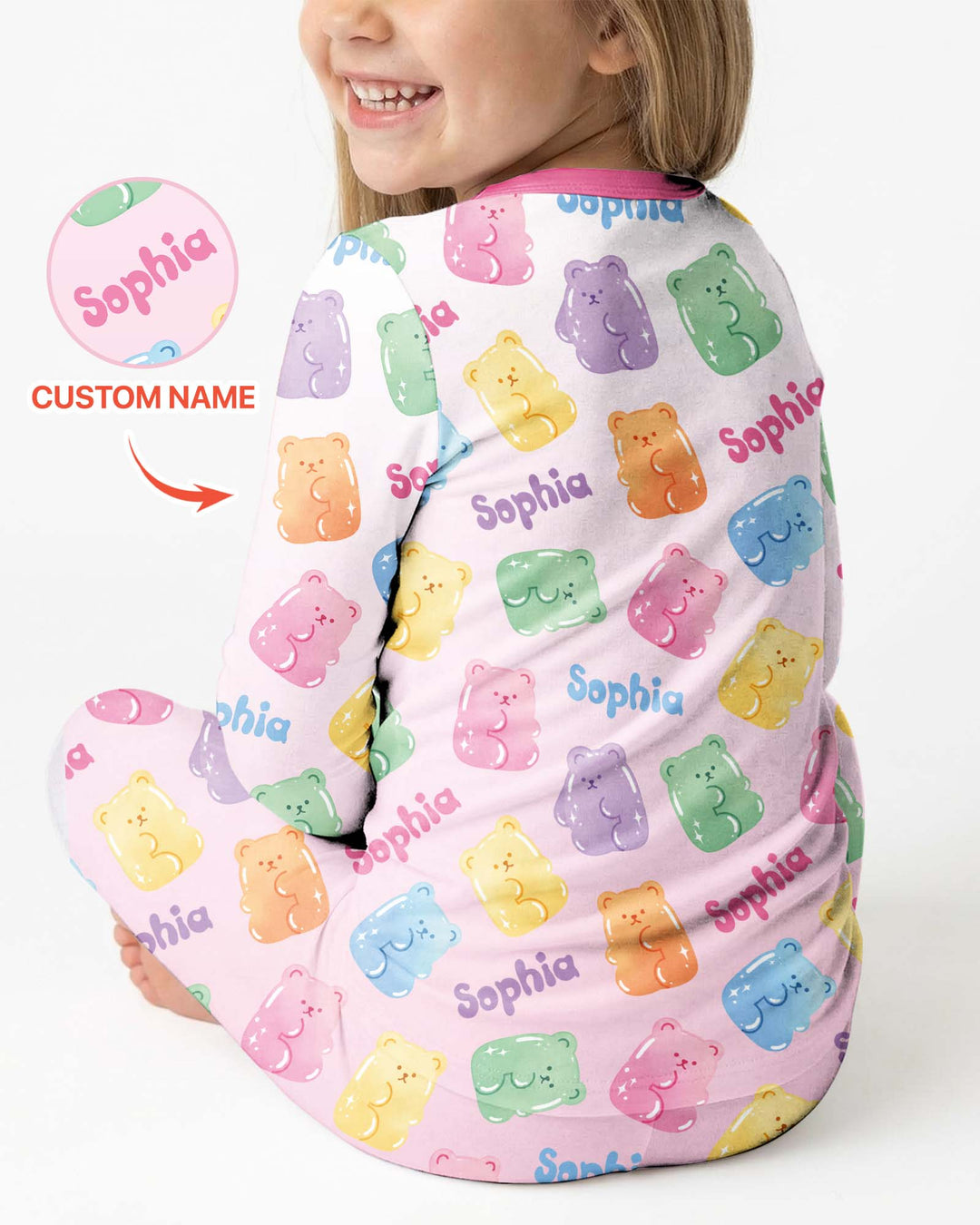 Kawaii Jelly Gummy Bears Custom Name Bamboo Two Piece Long Sleeve Pajama Set