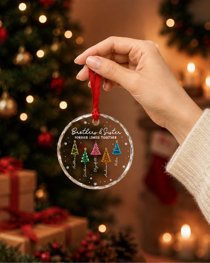 Season Love Siblings Personalized Glass Ornament
