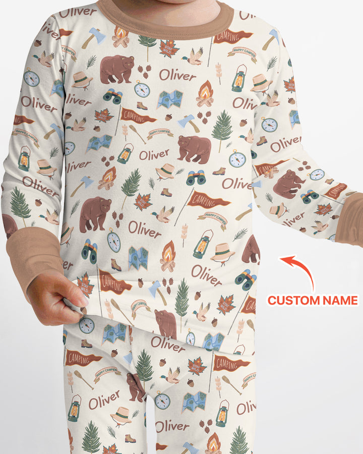 Custom Name Adventure Outdoors Bamboo Two Piece Long Sleeve Pajama Set
