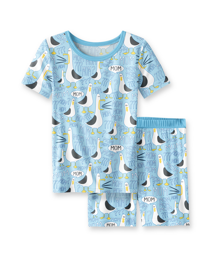Funny Seagull MOM Two Piece Short Sleeve Shorts Pajama Set