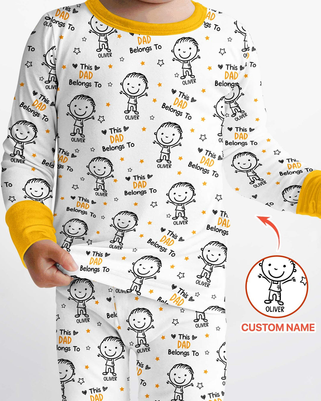 Custom Name This Dad Belongs To Doodle Bamboo Two Piece Long Sleeve Pajama Set