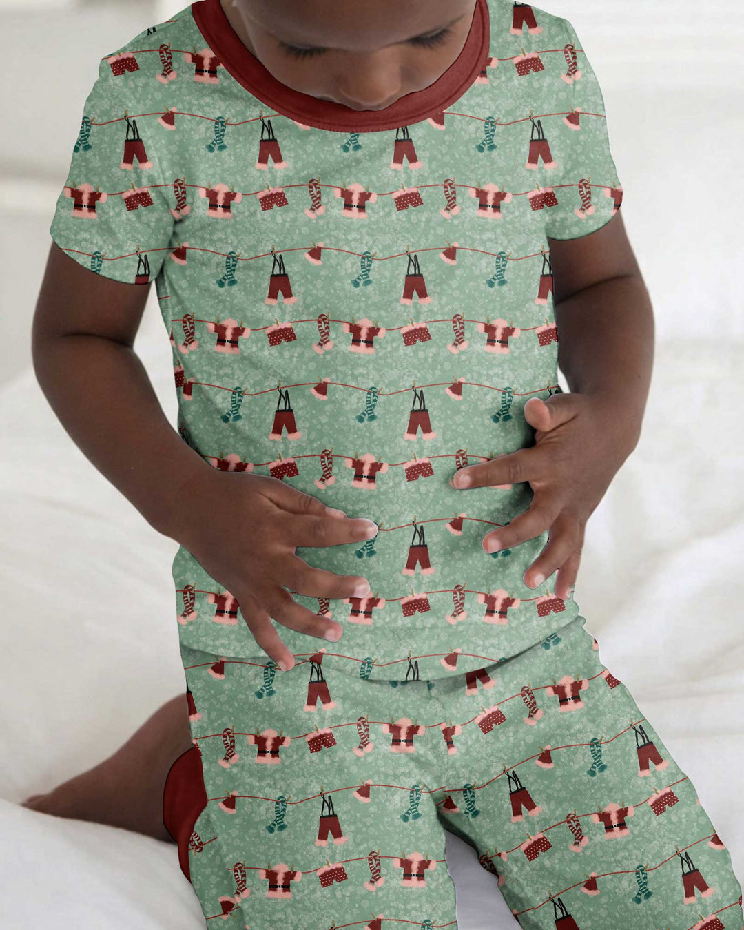 Santa In The Snow Bamboo Two Piece Short Sleeve Pajama Set