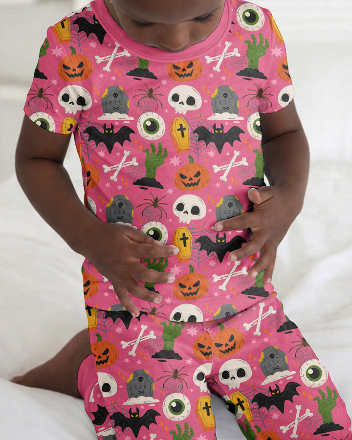 Little Monsters Bamboo Two Piece Short Sleeve Pyjamas Set For Haloween