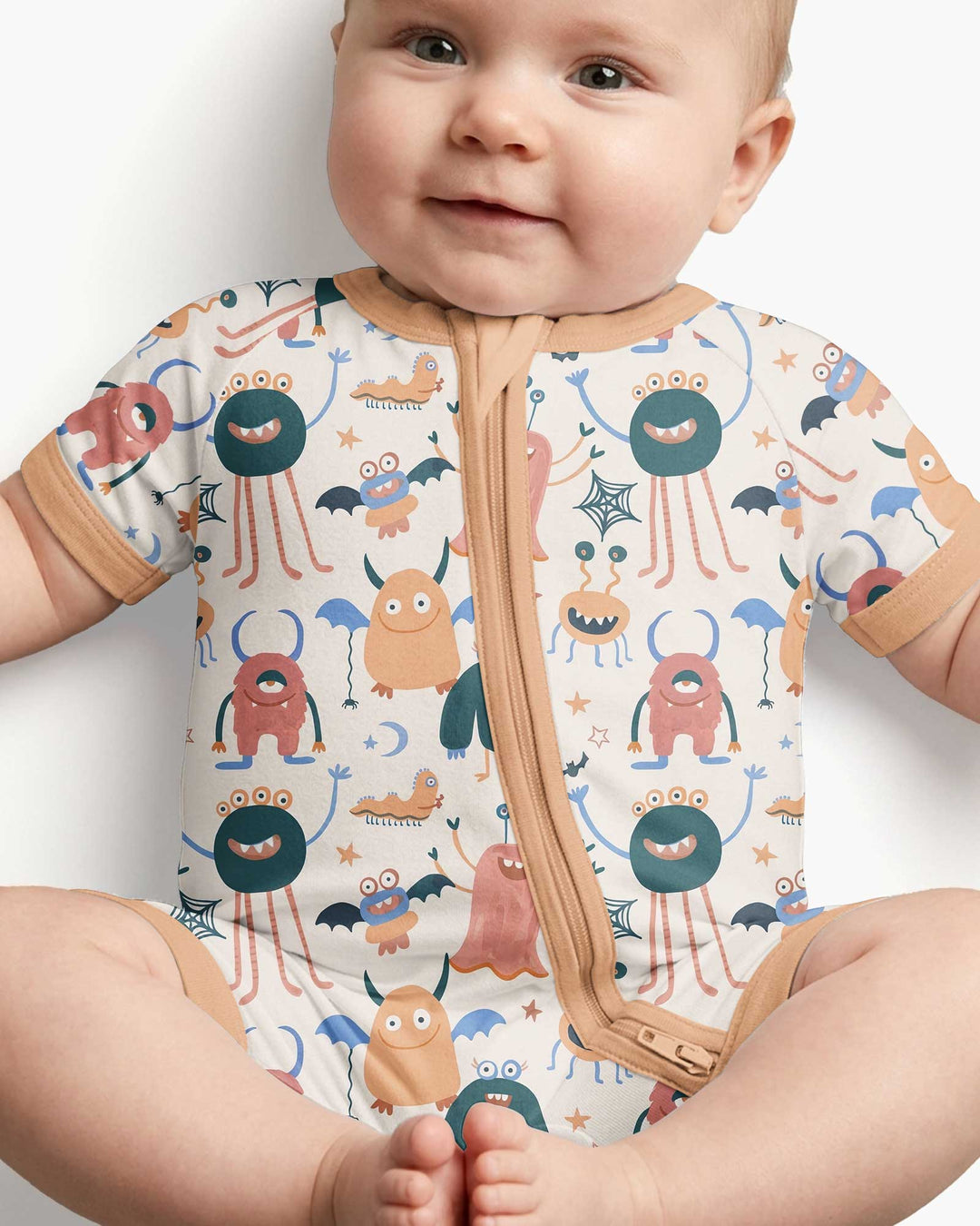 Monsters Fun Pastels Hand Painted Cute Bamboo Shorty Zippy