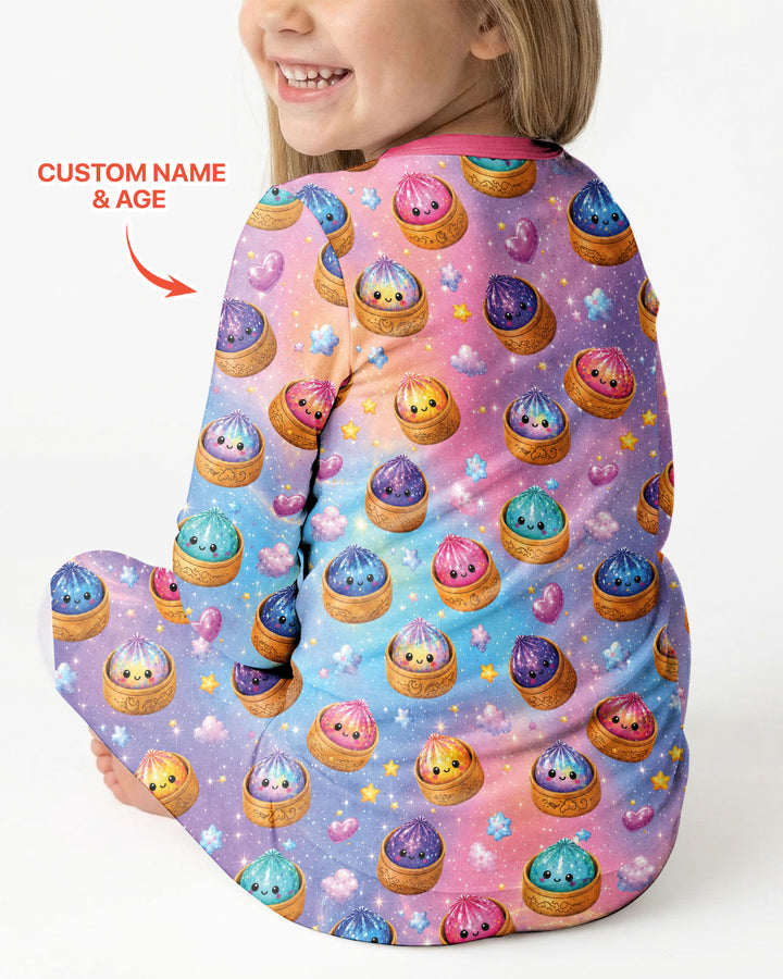 Glitter Dumpling Birthday Girl Custom Name & Age Bamboo Two Piece Long Sleeve Pajama Set