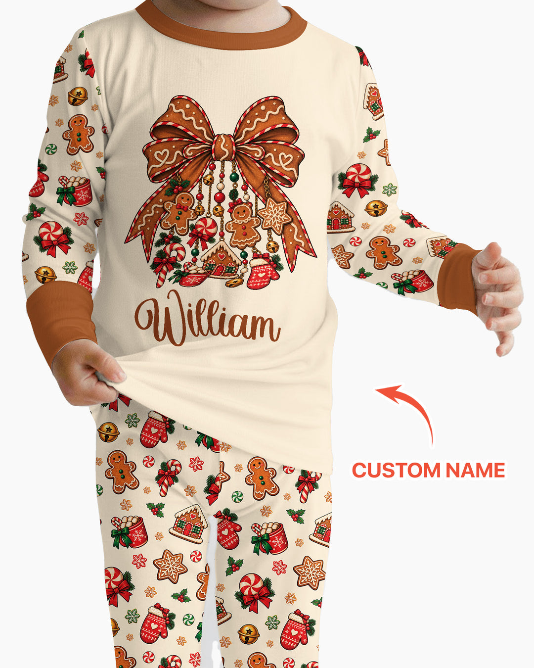 Custom Name Gingerbread The Bow Bamboo Two Piece Long Sleeve Pajama Set