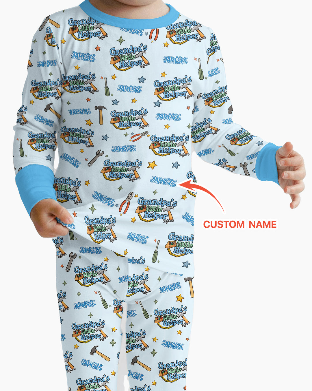 Personalized Grandpa’s Little Helper Bamboo Two Piece Long Sleeve Pajama Set