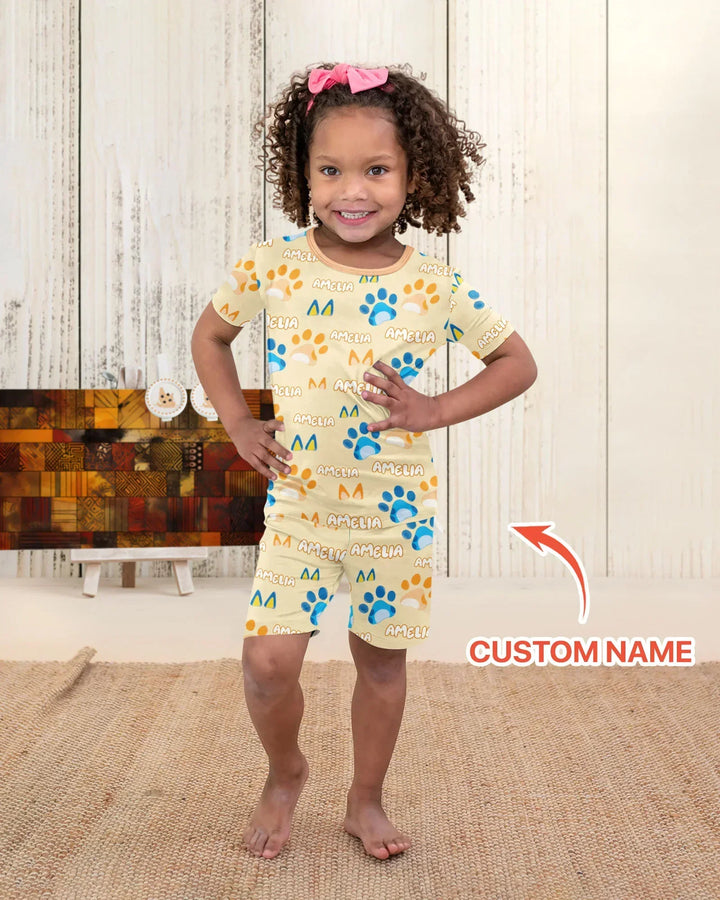 Custom Name Favourite Blue Dog Family Matching Bamboo Two Piece Short Sleeve Shorts Pajama Set