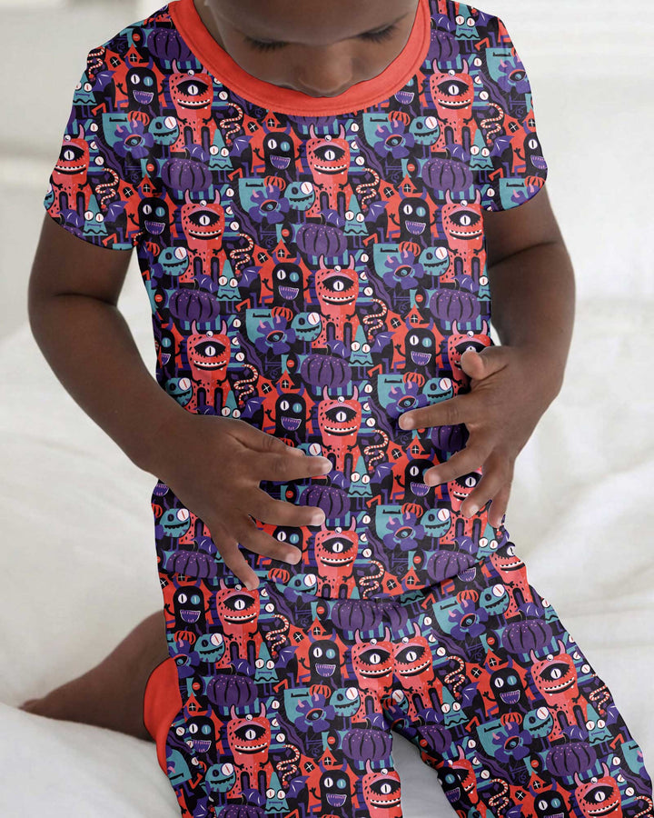 Halloween Multi Eyed Monsters Bamboo Two Piece Short Sleeve Pajama Set