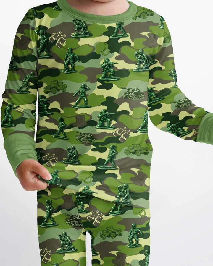 Green Army Men Bamboo Two Piece Long Sleeve Pajama Set