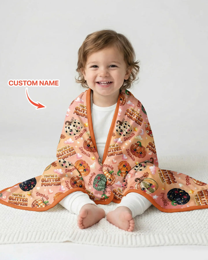 Custom Name You're A Glitter Pumpkin Bamboo Blanket