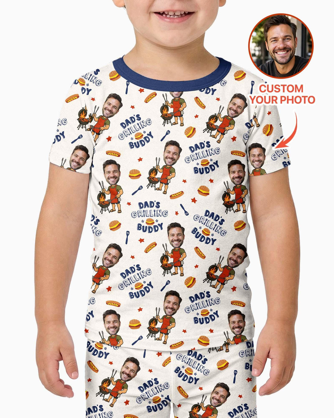 Custom Photo Dad's Grilling Buddy Family Matching Bamboo Two Piece Short Sleeve Pajama Set