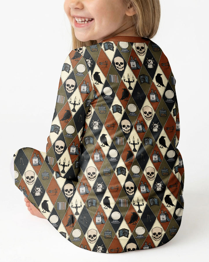 Retro Gothic Halloween Patchwork Bamboo Two Piece Long Sleeve Pajama Set