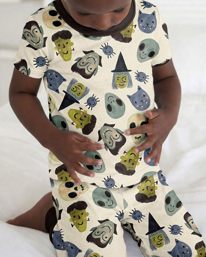 Halloween Face Bamboo Two Piece Short Sleeve Pyjamas Set For Haloween