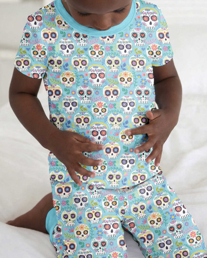 Floral Skull Bamboo Two Piece Short Sleeve Pajama Set