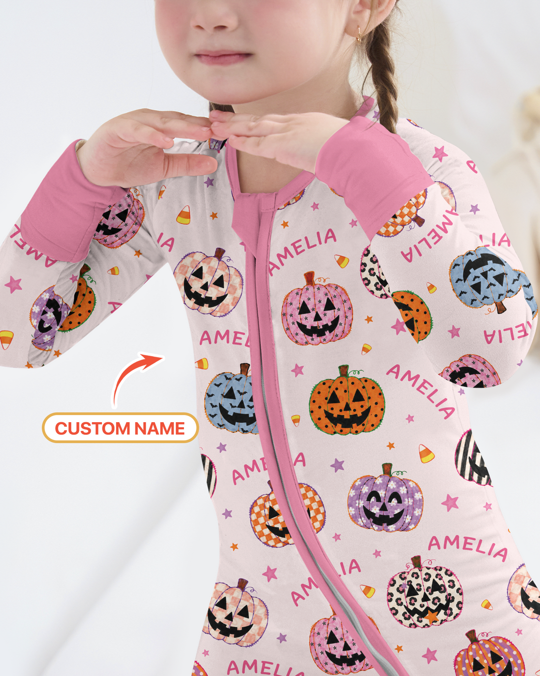 Custom Name Colorful Jack O Lantern Bamboo Convertible Zippy