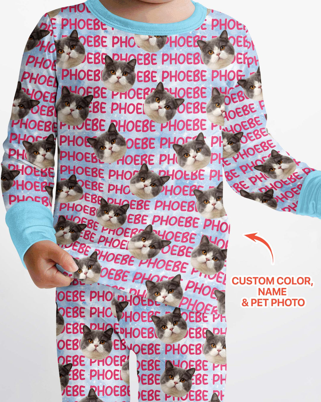 Custom Pet Photo With Name Watercolor Bamboo Two Piece Long Sleeve Pajama Set