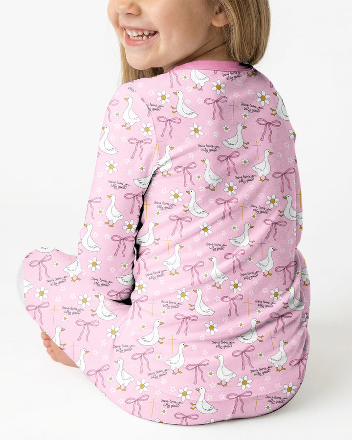 Jesus Loves You Silly Goose Bamboo Two Piece Long Sleeve Pajama Set