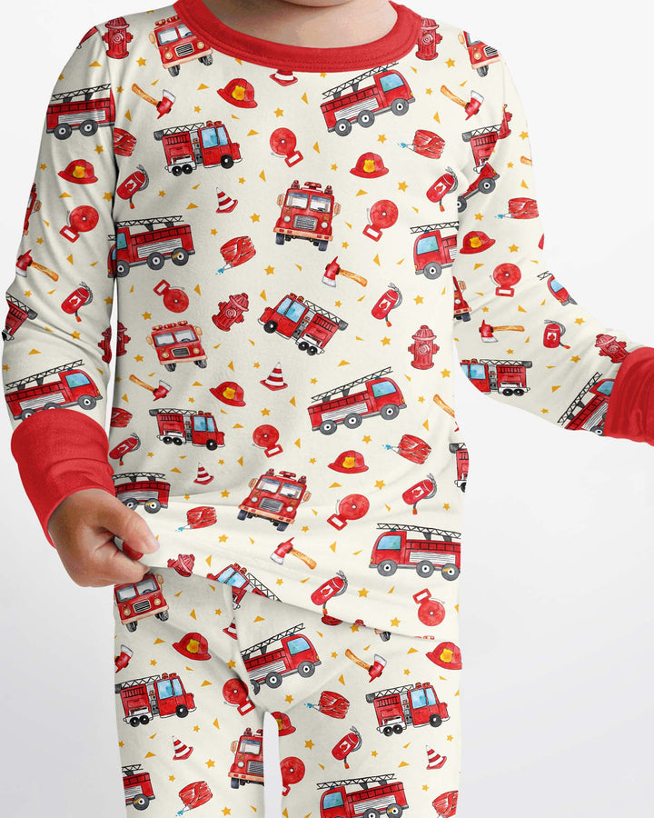 Fire Truck Bamboo Two Piece Long Sleeve Pajama Set