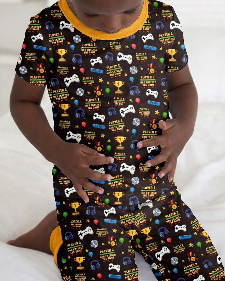 Leveled Up Daddy & Me Matching Bamboo Two Piece Short Sleeve Shorts Pajama Set