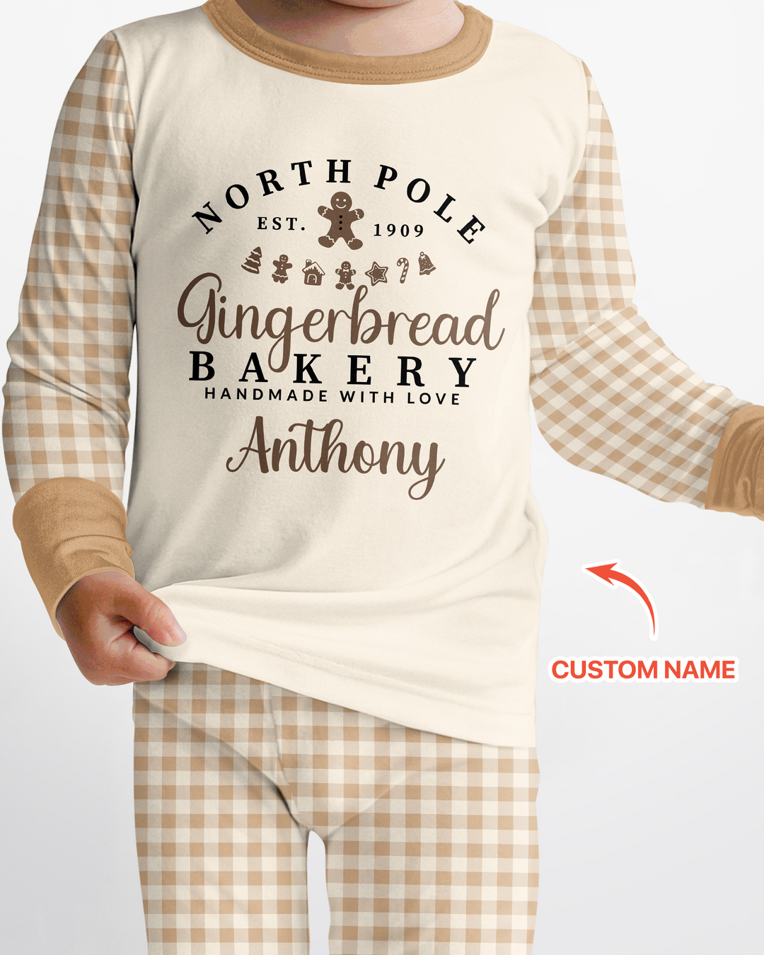 Custom Name Gingerbread Bakery Bamboo Two Piece Long Sleeve Pajama Set
